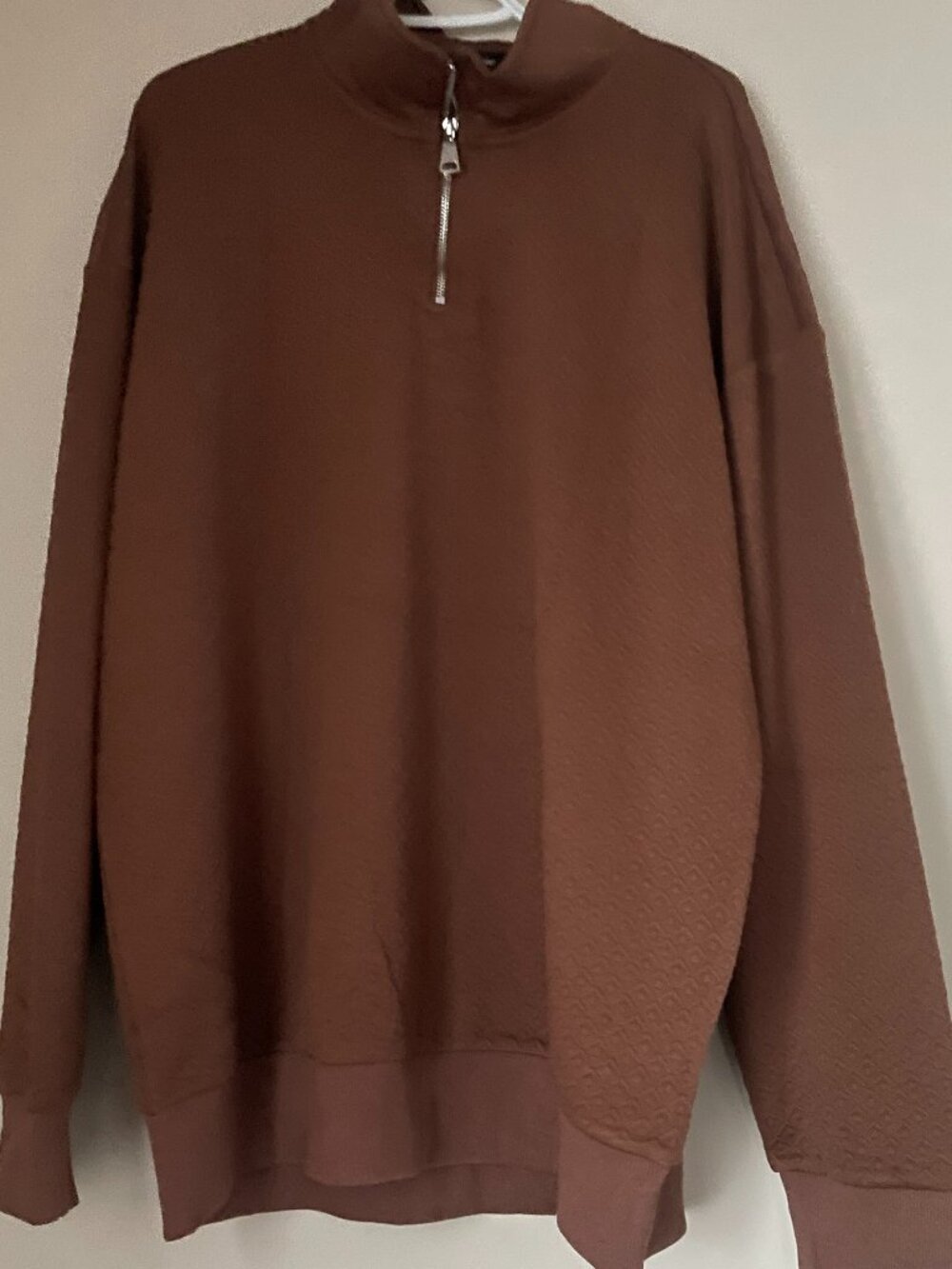 Brown Textured Quarter Zip Pullover Sweatshirt